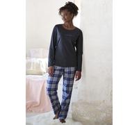 Pyjama VIVANCE DREAMS, Damen, Gr. 32, blau, Flanell, Obermaterial: 100% Baumwolle. Oberteil: 60% Baumwolle, 40% Polyester, mehrfarbig, meliert, lang, Rundhals, Homewear-Sets Pyjama, aus kuschelig weic