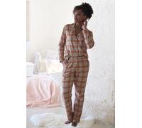 Pyjama VIVANCE DREAMS, Damen, Gr. 32, orange, Flanell, Obermaterial: 100% Baumwolle, kariert, mehrfarbig, klassisch lang, V-Ausschnitt, Homewear-Sets Pyjama, aus kuschelig weichem Flanell (10026917-32