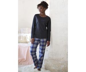 Pyjama VIVANCE DREAMS, Damen, Gr. 34, blau, Flanell, Obermaterial: 100% Baumwolle. Oberteil: 60% Baumwolle, 40% Polyester, mehrfarbig, meliert, lang, Rundhals, Homewear-Sets Pyjama, aus kuschelig weic
