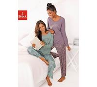 Pyjama VIVANCE DREAMS, Damen, Gr. 36/38, bunt (mint, lila), Single Jersey, Obermaterial: 100% Baumwolle, gemustert, lang, Homewear-Sets Pyjama, mit Sternenprint (351462-36) mint, lila
