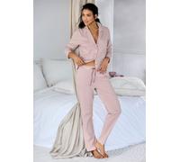 Pyjama VIVANCE DREAMS, Damen, Gr. 36/38, mauve, gestreift, Single Jersey, Obermaterial: 100% Baumwolle, Basic lang, V-Ausschnitt, eingesetzt, Homewear-Sets Pyjama, mit feinem Streifenmuster (86426323-