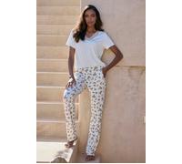 Pyjama VIVANCE DREAMS, Damen, Gr. 40/42, beige (creme, creme, geblümt), Obermaterial: 95% Viskose, 5% Elasthan. Spitze: 82% Polyamid, 18% Elasthan, bequem, Rundhals, Homewear-Sets, mit süßem Blumen-Pr