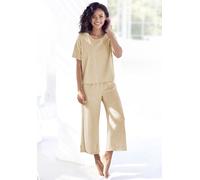 Pyjama VIVANCE DREAMS, Damen, Gr. 40/42, beige (sand), Rippware, Obermaterial: 63% Polyester, 33% Viskose, 4% Elasthan, Basic, 7/8-Länge, Homewear-Sets Pyjama, in weicher Ripp-Qualität (75006843-40) s