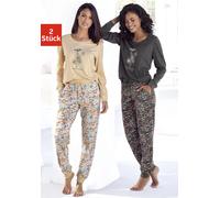 Pyjama VIVANCE DREAMS Gr. 44/46, beige (sand, geblümt, dunkelgrau, geblümt), Damen, Obermaterial: 52% Baumwolle, 48% Polyester. Obermaterial 2: 100% Baumwolle. Unterteil: Homewear-Sets (36040047-44) s