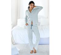 Pyjama VIVANCE DREAMS, Damen, Gr. 44/46, blau, weiß, gestreift, Single Jersey, Obermaterial: 100% Baumwolle, gestreift, Basic lang, V-Ausschnitt, eingesetzt, Homewear-Sets Pyjama, mit feinem Streifenm