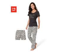 Pyjama VIVANCE DREAMS, Damen, Gr. 44/46, grau (grau, gemustert), Single Jersey, Obermaterial: 50% Baumwolle, 50% Viskose, Basic schmal lang, Rundhals, eingesetzt, Homewear-Sets Pyjama, mit Leo-Print (