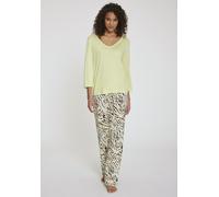 Pyjama VIVANCE DREAMS, Damen, Gr. 44/46, grün (limettengrün, animal, print), Single Jersey, Obermaterial: 100% Viskose, Basic, loose fit lang, V-Ausschnitt, eingesetzt abgesteppt, Homewear-Sets Pyjama