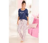 Pyjama VIVANCE DREAMS, Damen, Gr. 44/46, marine, rosa, gemustert, Single Jersey, Obermaterial: 100% Baumwolle. Unterteil: 100% Baumwolle, gemustert, Basic lang, Rundhals, Homewear-Sets Pyjama, mit süß