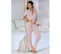 Pyjama VIVANCE DREAMS, Damen, Gr. 48/50, mauve, gestreift, Single Jersey, Obermaterial: 100% Baumwolle, Basic lang, V-Ausschnitt, eingesetzt, Homewear-Sets Pyjama, mit feinem Streifenmuster (86426323-