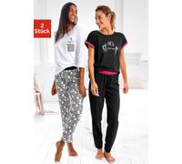 Pyjama VIVANCE DREAMS, Damen, Gr. 52/54, pink (schwarz, weiß, schwarz, pink), Single Jersey, Obermaterial: 100% Baumwolle. Obermaterial weiß: 100% Baumwolle, bedruckt, gemustert, kontrastfarbene Detai