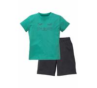 Pyjama VIVANCE, Mädchen, Gr. 122/128, grau (türkis, anthrazit, meliert), Jersey, Obermaterial: 100% Baumwolle, bedruckt, unifarben, Basic, lässig geschnitten kurz, Rundhals, abgesteppte Kante, Homewea