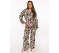 Pyjama ZWILLINGSHERZ "Cozy Leo", Damen, Gr. S/M, hellbeige, Obermaterial: 100% Baumwolle, Homewear-Sets Pyjama, Leo-Muster, Oberteil mit Knöpfen, Hose mit elastischem Bund (88793436-S) hellbeige