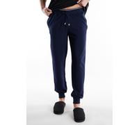 Pyjamahose BUGATTI "Bologna", Herren, Gr. 54, N-Gr, blau (blau, dunkel, uni), Obermaterial: 51% Polyester, 46% Baumwolle, 3% Elasthan, lang, Hosen Pyjamahose, mit Seitentaschen, niedriger Bund, bequem