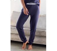 Pyjamahose COPENHAGEN STUDIOS, Damen, Gr. 44/46, N-Gr, blau (dunkelblau), Single Jersey, Obermaterial: 58% Baumwolle, 39% Polyester, 3% Elasthan, unifarben, Basic schmal normal, Hosen Pyjamahose, aus 