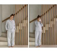 Pyjamahose Damen "Yumeko" aus Velvet Flanell Light Grey/White Stripe XL