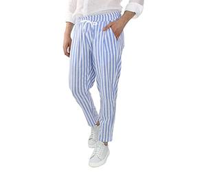 Pyjamahose Herren Gestreifte Hose Sommer Leinenhose Baumwolle Leicht Straight-Leg-Hosen Gummizug mit Tunnelzug Casual Strandhose Bequeme Pyjama/Lounge Hose Gerade Solide Farbe Sporthose