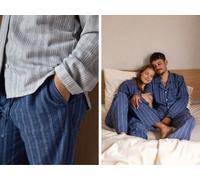 Pyjamahose Herren "Yumeko" aus Velvet Flanell Denim Blue/White Stripe XL