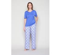 Pyjamahose JOOP, Damen, Gr. 40, N-Gr, knallblau, Web, Obermaterial: 100% Lyocell, bequem lang, Hosen Pyjamahose, mit Allover-Print und seitlichen Taschen (37003316-40) knallblau