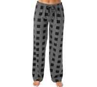 Pyjamahose Kariert Damen Schlafanzughose Flauschig Karierte Schlafanzug Pyjama Pijama Kuschel-Hose Freizeithose Hose Weihnachten Schlafhose Schlafanzug Damen Lang Schwarz S