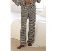 Pyjamahose LASCANA, Damen, Gr. 38, N-Gr, schwarz-weiß (schwarz, weiß, gemustert), Web, Obermaterial: 100% Viskose, gemustert, weit lang, Hosen Pyjamahose, mit edlem Allover-Muster (27584900-38) schwar