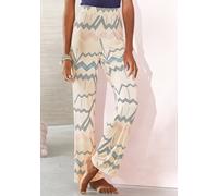 Pyjamahose LASCANA, Damen, Gr. 40/42, N-Gr, beige (beige, allover), Single Jersey, Obermaterial: 95% Viskose, 5% Elasthan, bedruckt, gemustert, Basic, bequem lang, Hosen Pyjamahose, mit grafischem Zic