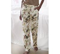 Pyjamahose LASCANA, Damen, Gr. 40/42, N-Gr, beige (ecru geblümt), Single Jersey, Obermaterial: 50% Baumwolle, 50% Viskose, geblümt, Basic, Basic lang, Hosen Pyjamahose, mit Druck (41791424-40) ecru ge