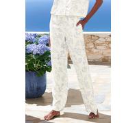 Pyjamahose LASCANA, Damen, Gr. 44, N-Gr, blau (ecru), Web, Obermaterial: 100% Viskose, bedruckt, weit lang, Hosen Pyjamahose, mit elastischem Bund in gesmokter Optik (11346326-44) ecru
