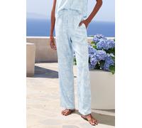 Pyjamahose LASCANA, Damen, Gr. 46, N-Gr, blau (graublau), Web, Obermaterial: 100% Viskose, bedruckt, weit lang, Hosen Pyjamahose, mit elastischem Bund in gesmokter Optik (37883948-46) graublau