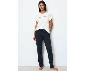 Pyjamahose MARC O'POLO "Mix & Match Cotton-Woven", Damen, Gr. L, N-Gr, blau (navy), Single Jersey, Obermaterial: 100% Baumwolle, unifarben, bequem lang, Hosen Pyjamahose, mit elastischem Bund (3708480