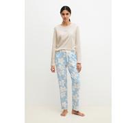 Pyjamahose MARC O'POLO "Mix N Match Cotton", Damen, Gr. L, N-Gr, blau (niagara mist print), Single Jersey, Obermaterial: 100% Baumwolle, lang, Hosen Pyjamahose, mit floralem Print, Gummizug und Bindeb