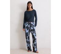 Loungehose MARC O'POLO "Mix -n-Match", Damen, Gr. L, N-Gr, blau (sanftes blau, dunkelblauer print), Jersey, Obermaterial: 92% Modal, 8% Elasthan, lässig geschnitten lang, Hosen Loungehose, seitliche E