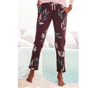Pyjamahose S.OLIVER, Damen, Gr. 44/46, N-Gr, rot (bordeaux, geblümt), Single Jersey, Obermaterial: 50% Baumwolle, 50% Viskose, geblümt, schmal knöchellang, Hosen Pyjamahose, mit Allover-Druck (1374575