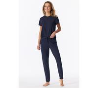 Pyjamahose SCHIESSER "Mix + Relax", Damen, Gr. 40, N-Gr, blau (860, tiefblau), Single Jersey, Obermaterial: 95% Baumwolle, 5% Elasthan, lang, Hosen Pyjamahose, Cotton-Mix, Gummizug, Bindeband, seitlic