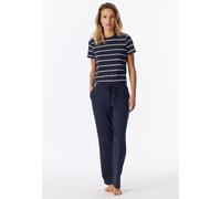 Pyjamahose SCHIESSER "Mix + Relax", Damen, Gr. 48, N-Gr, blau (860, tiefblau), Single Jersey, Obermaterial: 95% Baumwolle, 5% Elasthan, lang, Hosen Pyjamahose, Cotton-Mix, Gummizug, Bindeband, seitlic