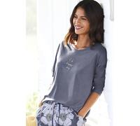 Pyjamaoberteil VIVANCE DREAMS, Damen, Gr. 32/34, blau (dunkelblau), Single Jersey, Obermaterial: 50% Baumwolle, 50% Viskose, bedruckt, unifarben, Basic, loose fit hüftlang, Rundhals, Shirts, mit Somme
