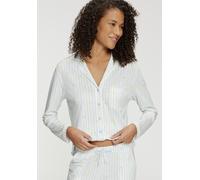 Pyjamaoberteil, Damen, Gr. 32/34, bunt (blau gestreift), Single Jersey, Obermaterial: 50% Baumwolle, 50% Viskose, VIVANCE DREAMS BY LASCANA, bedruckt, gestreift, bequem hüftlang, V-Ausschnitt, eingese