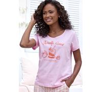 Pyjamaoberteil, Damen, Gr. 32/34, rosa, Single Jersey, Obermaterial: 100% Baumwolle, VIVANCE DREAMS BY LASCANA, unifarben, Basic hüftlang, Rundhals, eingesetzt, Shirts, mit schönem Frontprint (6932730
