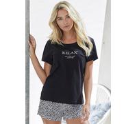 Pyjamaoberteil, Damen, Gr. 32/34, schwarz, Single Jersey, Obermaterial: 100% Baumwolle, VIVANCE DREAMS BY LASCANA, unifarben, Basic hüftlang, Rundhals, abgesteppte Kante, Shirts, mit Statementdruck (4