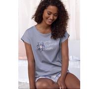 Pyjamaoberteil, Damen, Gr. 36/38, blau (graublau), Single Jersey, Obermaterial: 100% Baumwolle, VIVANCE DREAMS BY LASCANA, unifarben, bequem hüftlang, Rundhals, angeschnitten, Shirts, mit schönem Fron