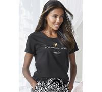 Pyjamaoberteil VIVANCE DREAMS, Damen, Gr. 36/38, schwarz, Single Jersey, Obermaterial: 100% Baumwolle, Basic hüftlang, Rundhals, eingesetzt, Shirts, mit Foliendruck (28806137-36) schwarz