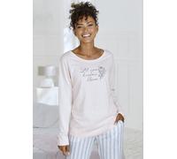 Pyjamaoberteil VIVANCE DREAMS, Damen, Gr. 44/46, rosa, Single Jersey, Obermaterial: 50% Baumwolle, 50% Viskose, bedruckt, loose fit hüftlang, Rundhals, eingesetzt, Shirts, mit Frontdruck (78966569-44)