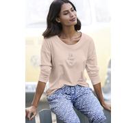 Pyjamaoberteil, Damen, Gr. 44/46, rot (apricot), Single Jersey, Obermaterial: 50% Baumwolle, 50% Viskose, VIVANCE DREAMS BY LASCANA, bedruckt, unifarben, Basic, loose fit hüftlang, Rundhals, Shirts, m