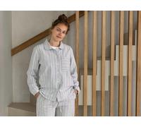Pyjamaoberteil Damen "Yumeko" aus Velvet Flanell Light Grey/White Stripe XL