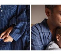 Pyjamaoberteil Herren "Yumeko" aus Velvet Flanell Denim Blue/White Stripe XL