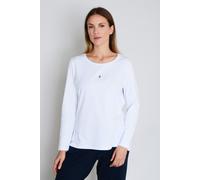 JOOP! Damen Langarmshirt mit Logo-Print - Cosy, Longsleeve, Rundhals, Cotton Stretch Weiß / L L Weiß