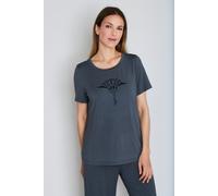 Pyjamaoberteil JOOP "Luxe", Damen, Gr. 36, grau (dunkelgrau), Jersey, Obermaterial: 95% Modal, 5% Elasthan, unifarben, bequem hüftlang, Rundhals, Shirts, mit dezenter Logostickerei (26799068-36) dunke