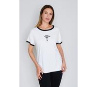 Pyjamaoberteil JOOP "Move", Damen, Gr. 38, weiß (cloud dancer), Jersey, Obermaterial: 95% Modal, 5% Elasthan, bequem hüftbedeckend, Rundhals, Shirts, Kurzarm, atmungsaktiv, Cornflower-Print (91647714-