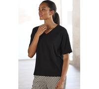 Pyjamaoberteil LASCANA, Damen, Gr. 32/34, schwarz, Single Jersey, Obermaterial: 62% Polyester, 33% Viskose, 5% Elasthan, unifarben, Basic, bequem, V-Ausschnitt, Shirts, mit V-Ausschnitt (22663549-32) 