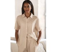 Pyjamaoberteil LASCANA, Damen, Gr. 32, beige (beige, weiß gemustert), Web, Obermaterial: 100% Viskose, gemustert, bequem hüftbedeckend, Shirts, mit edlem Allover-Druck (38477827-32) beige, weiß gemust