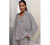 Pyjamaoberteil LASCANA, Damen, Gr. 36, schwarz-weiß (schwarz, weiß, gemustert), Web, Obermaterial: 100% Viskose, gemustert, bequem, 2-Knopf-Manschette, Shirts, mit edlem Allover-Druck (97574925-36) sc